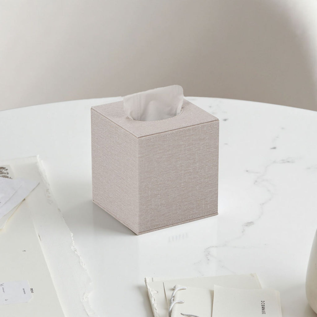 Tissue Box Cover, Leather Tissue Box Holder, Stylish Tissue Box Holder, Square Tissue Box for Vanity, Toilet Tank, Counter, Night Stand, Desk, Office, Car, （white）