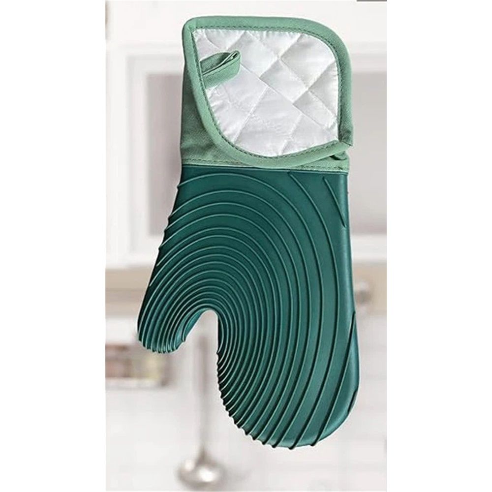 a pair of Silicone insulated gloves for microwave oven, heat-resistant kitchen, thick microwave oven baking gloves, (Green)
