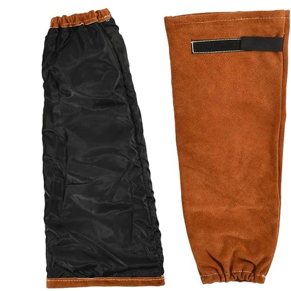 a pair of Leather Welding Work Sleeves for Men&Women - Heat&Flame Resistant Arm Protection with  Stitching and Cotton Lining