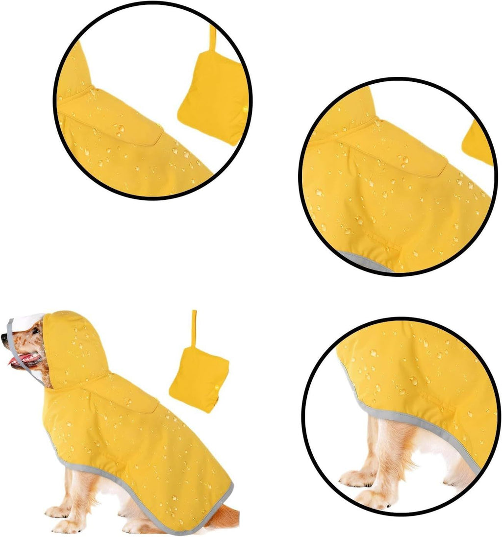 Dog Raincoat, Adjustable Dog Rain Jacket Clear Hooded Double Layer, Waterproof Poncho with Reflective Strip Straps and Storage Pocket for Small Medium Large Puppies(M)