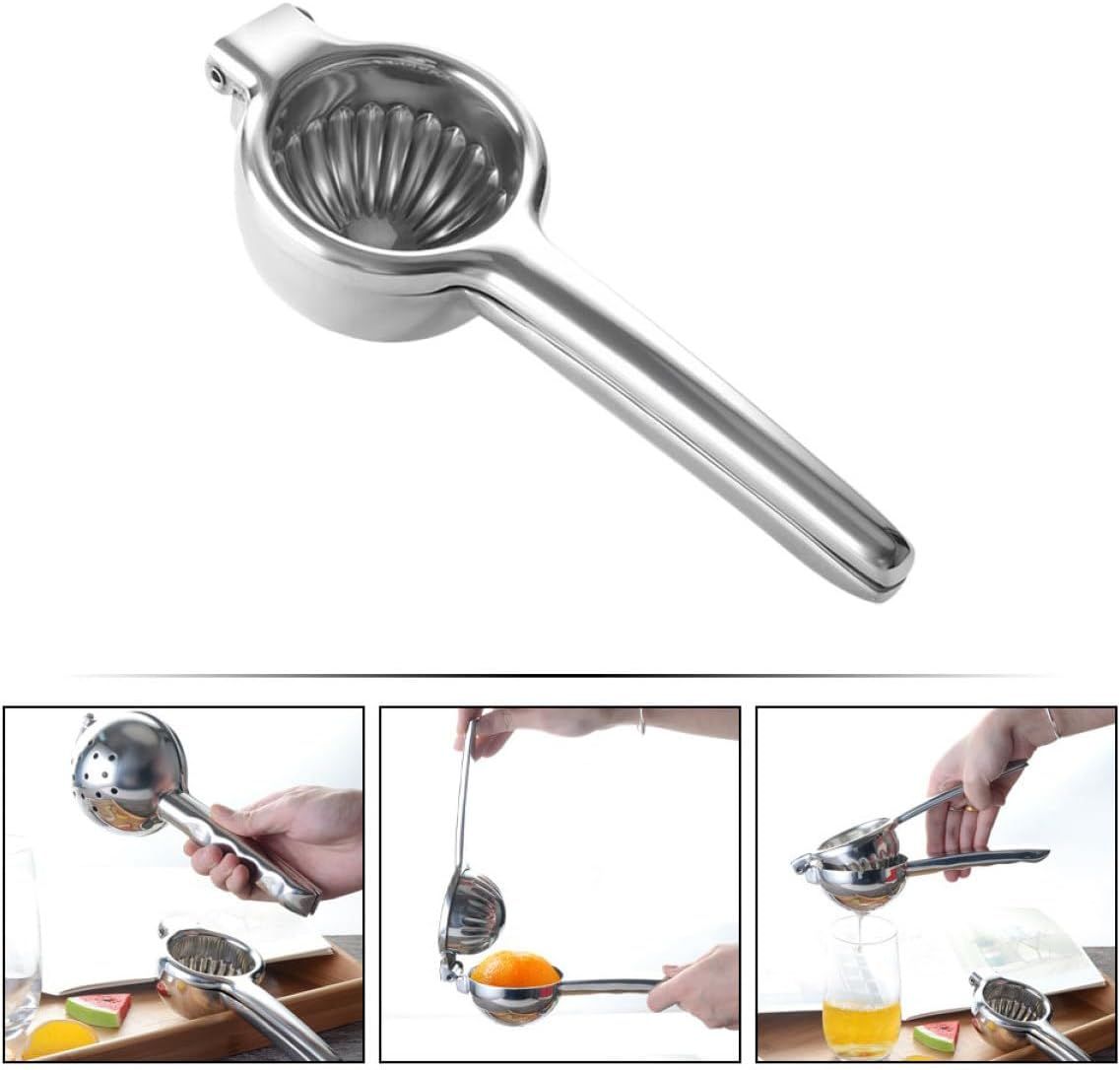 Lemon Lime Squeezer,Stainless Steel Hand Press Citrus Juicer with Grooved Bowl, Heavy-Duty Hinged Handle, High Juice Yield, Easy to Use & Dishwasher Safe（large size）
