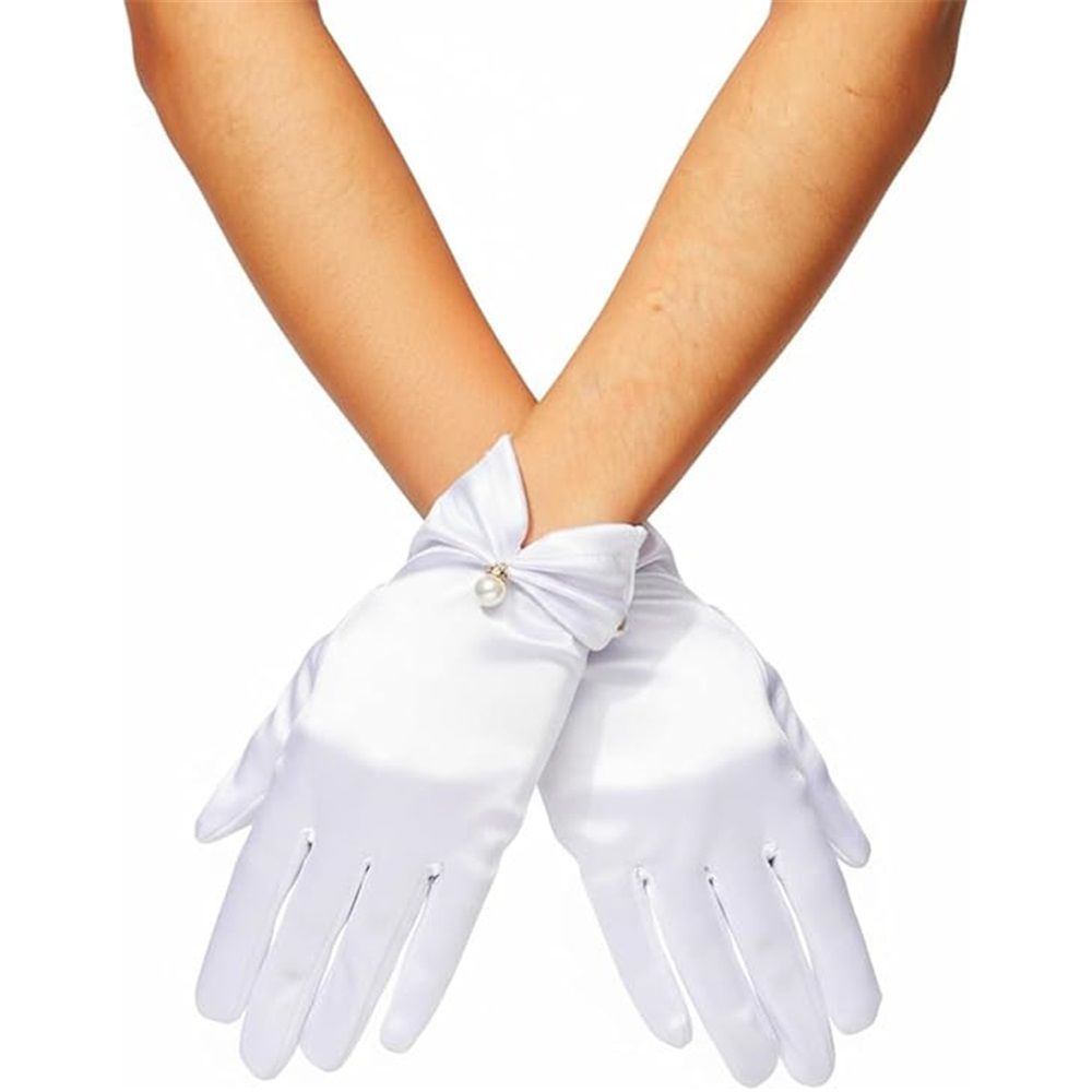 Elegant satin gloves for weddings and brides - Short wrist satin gloves for opera and dinner parties, shopping guide counter accessories display gloves（white）