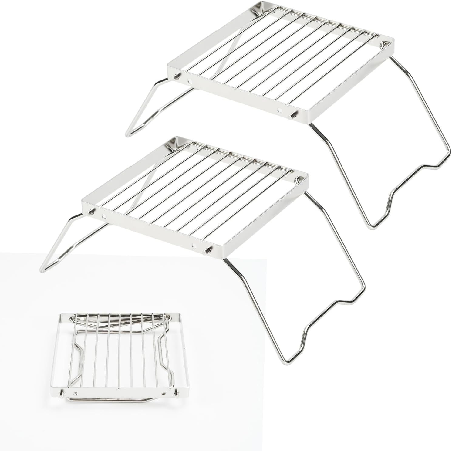 2pcs Folding Campfire Grill, 304 Stainless Steel Portable Campfire Grill Grate Small Camping Campfire Grill Grate Over Fire Pit Camping Grill for Outdoor Backpacking BBQ