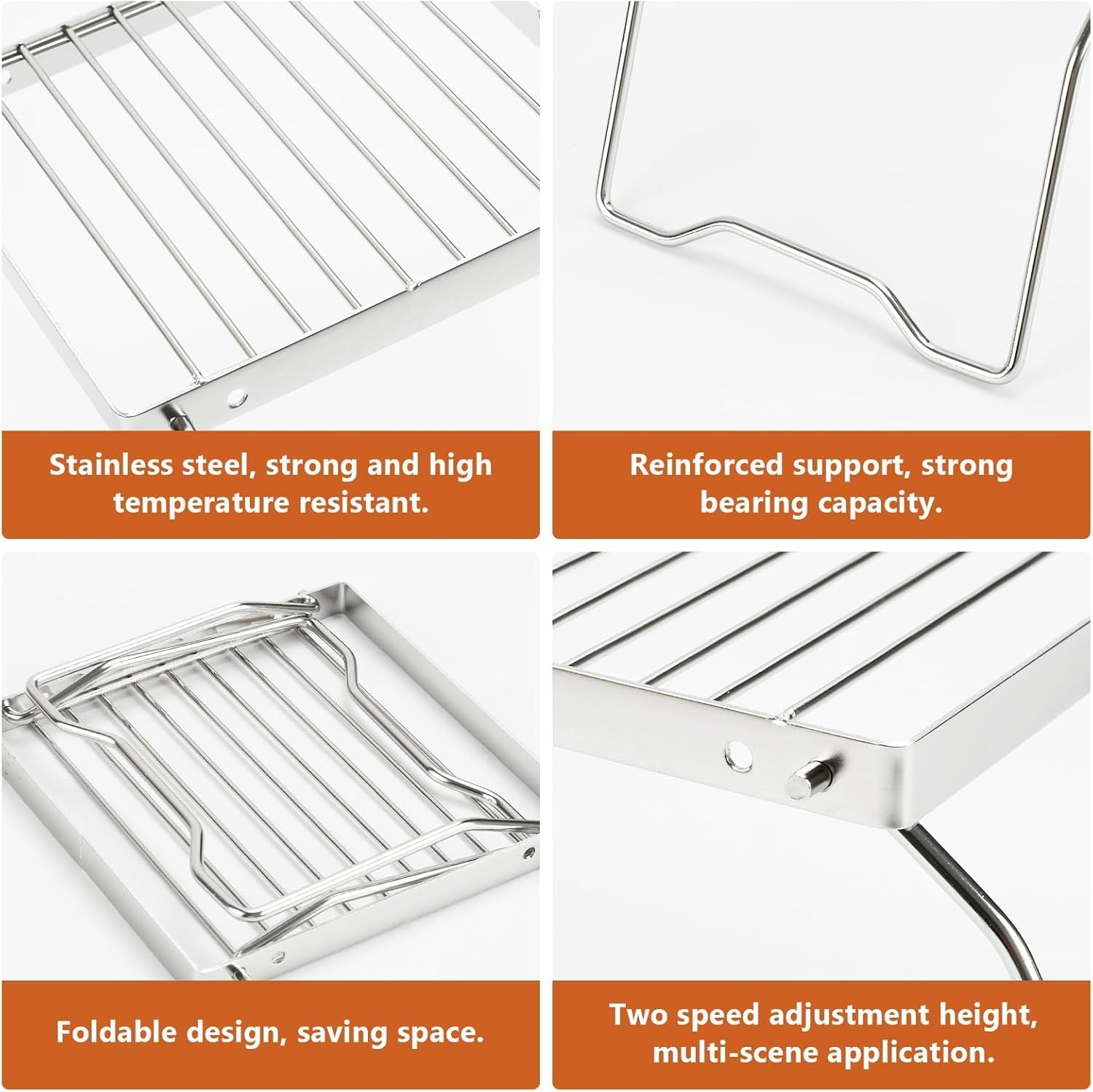 2pcs Folding Campfire Grill, 304 Stainless Steel Portable Campfire Grill Grate Small Camping Campfire Grill Grate Over Fire Pit Camping Grill for Outdoor Backpacking BBQ