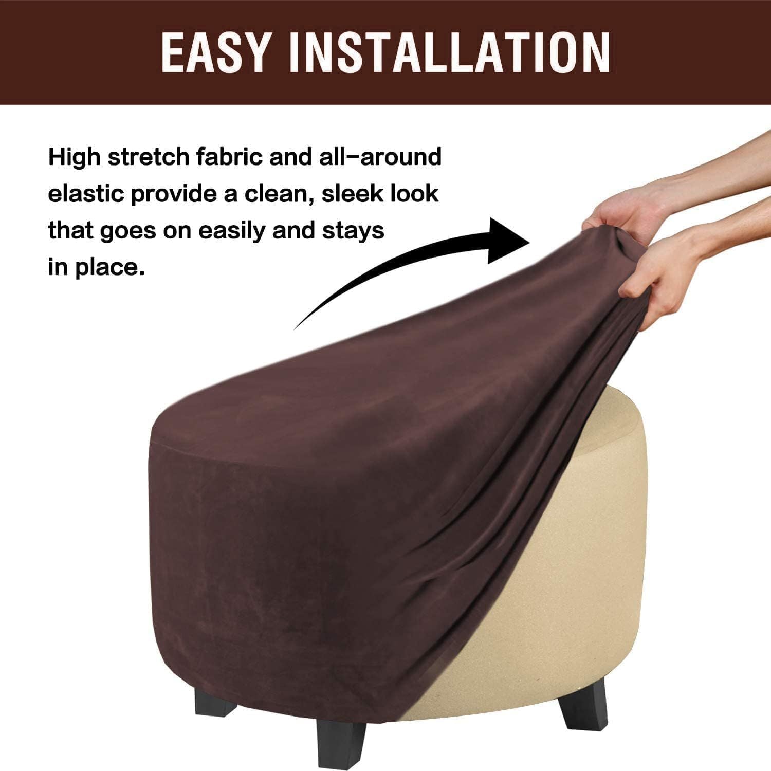 Velvet Round  Covers Footstool Protector Covers Storage Stool Covers Stretch with Elastic Bottom, Feature Velvet  Fabric (small, brown)