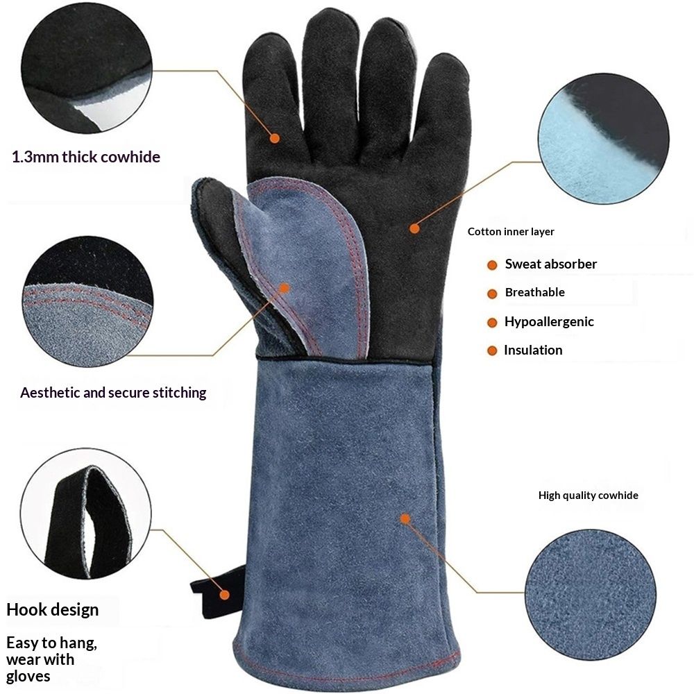 Heat Resistant Welding Gloves 16 inches Cowhide Leather - Long Sleeve and Insulated Lining BBQ Glove for Welder/Mig/Grill/Barbecue/Stove （Heito）