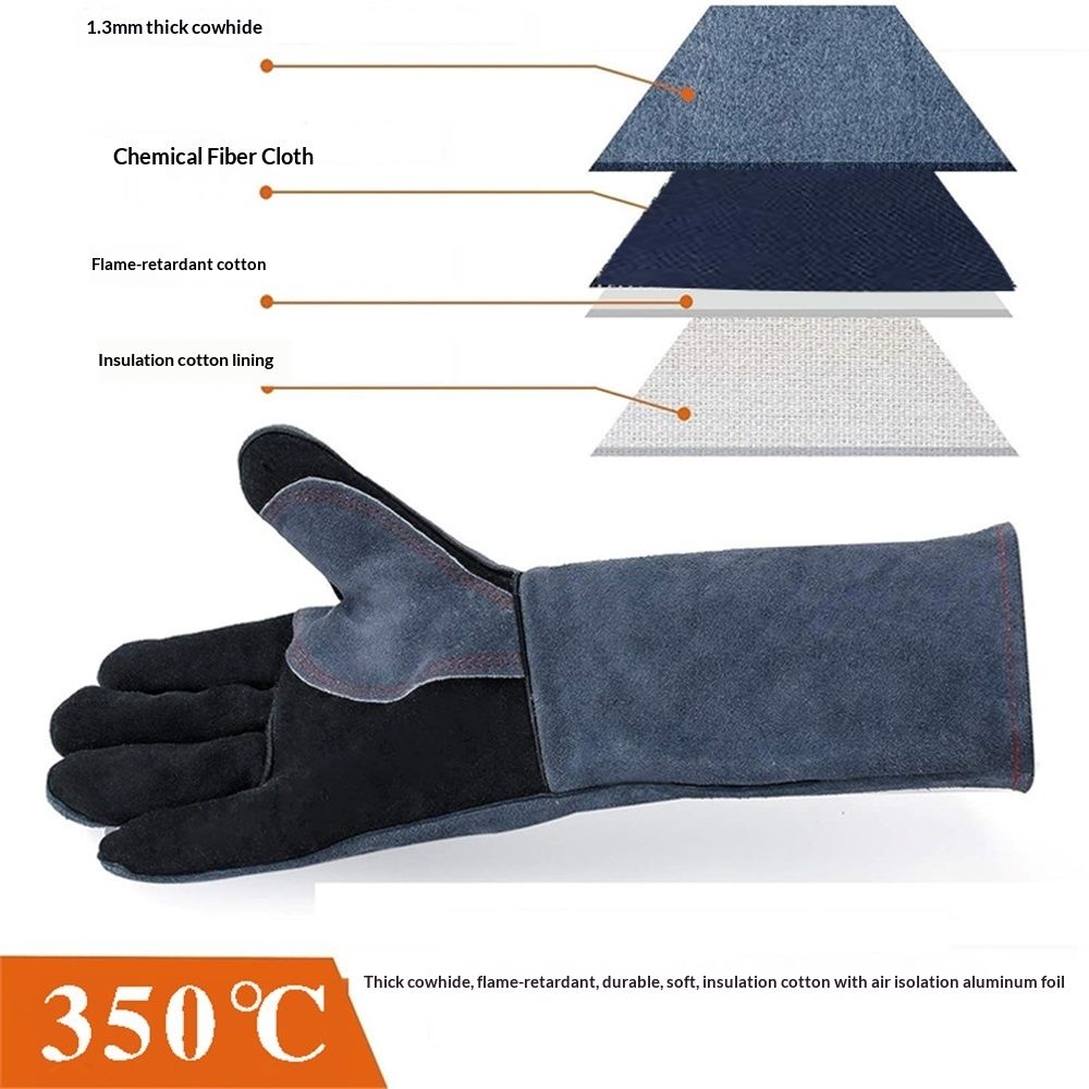 Heat Resistant Welding Gloves 16 inches Cowhide Leather - Long Sleeve and Insulated Lining BBQ Glove for Welder/Mig/Grill/Barbecue/Stove （Heito）