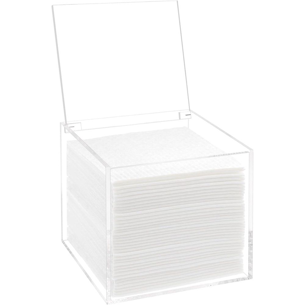 Disposable Face Towel Holder Storage Box , Clear Acrylic Box Container , Makeup Organizer With Flip Lid