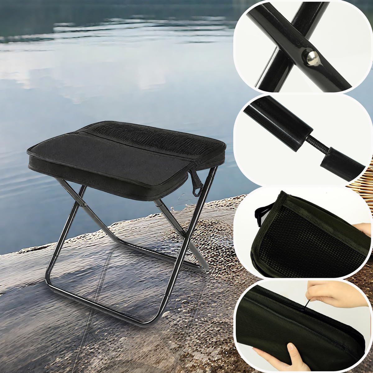 Portable Stool for Mountaineering and Hiking, Lightweight Foldable Stool with Carrying Bag, Outdoor Footstool for Picnic Hiking Fishing (BLack, Small)