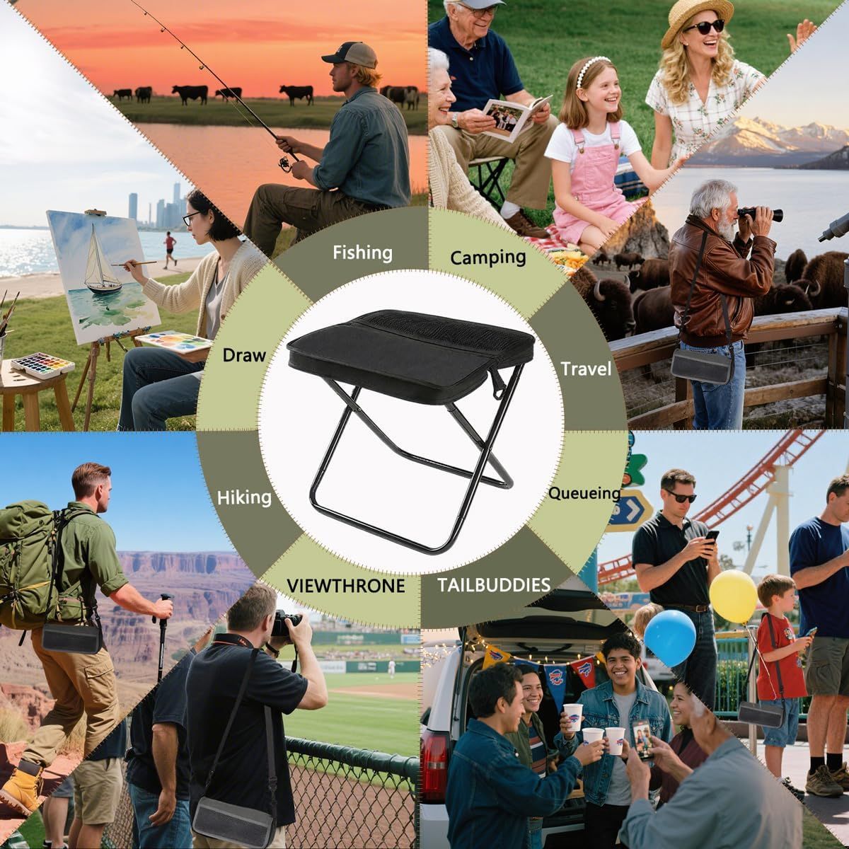 Portable Stool for Mountaineering and Hiking, Lightweight Foldable Stool with Carrying Bag, Outdoor Footstool for Picnic Hiking Fishing (BLack, Small)