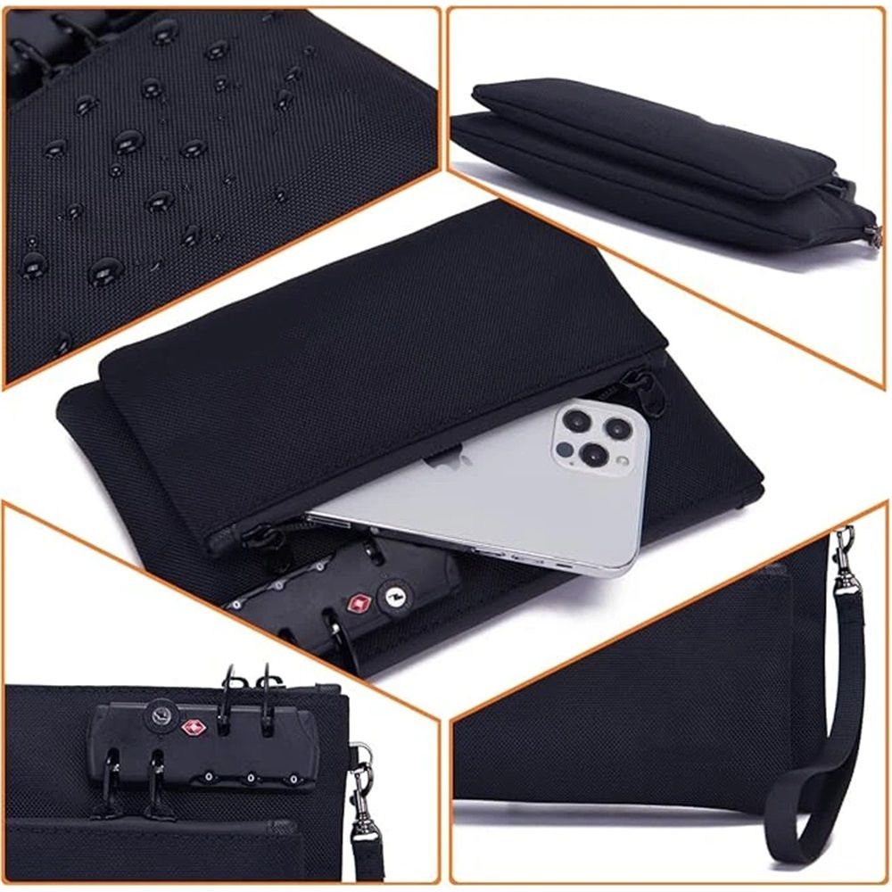 Notary Bag with Lock, Double layer Cash Bag, Notary Supplies, Valuable Storage Bag,Lock Bag travel safe（black）