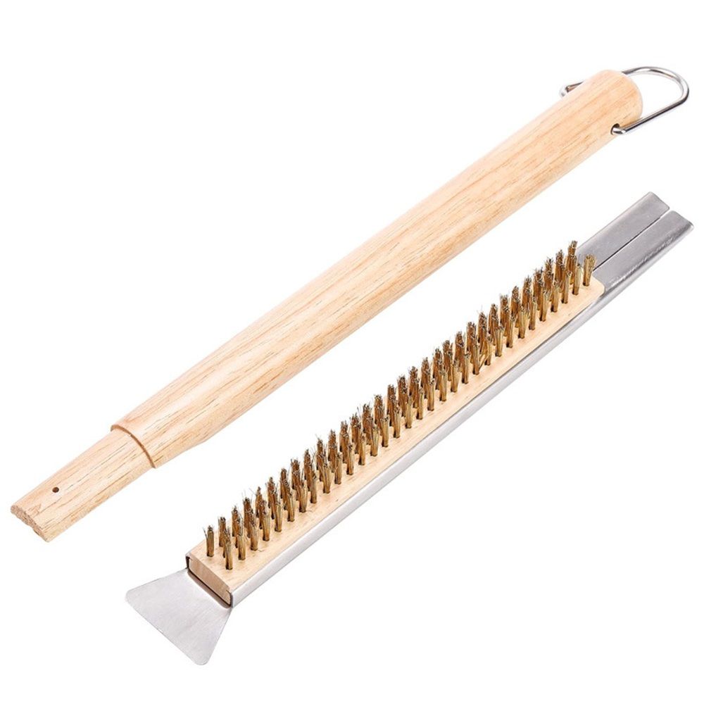 Pizza Oven Brush with Scraper Pizza Oven Brush with Scraper,Copper Wire Pizza Brush with Wood Handle, Portable Pizza Scraper, Outdoor Pizza Oven Accessories