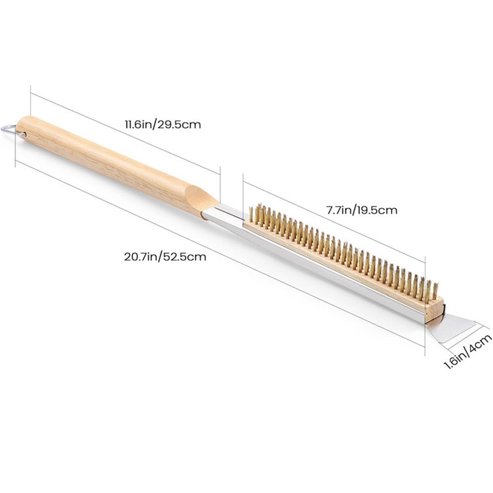 Pizza Oven Brush with Scraper Pizza Oven Brush with Scraper,Copper Wire Pizza Brush with Wood Handle, Portable Pizza Scraper, Outdoor Pizza Oven Accessories