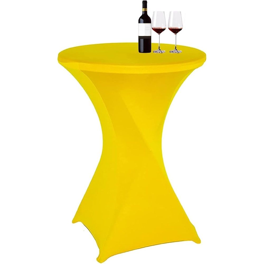 60*110cm Cocktail Spandex Stretch Round Tablecloth Table Cover for Wedding Party Decoration (Yellow)
