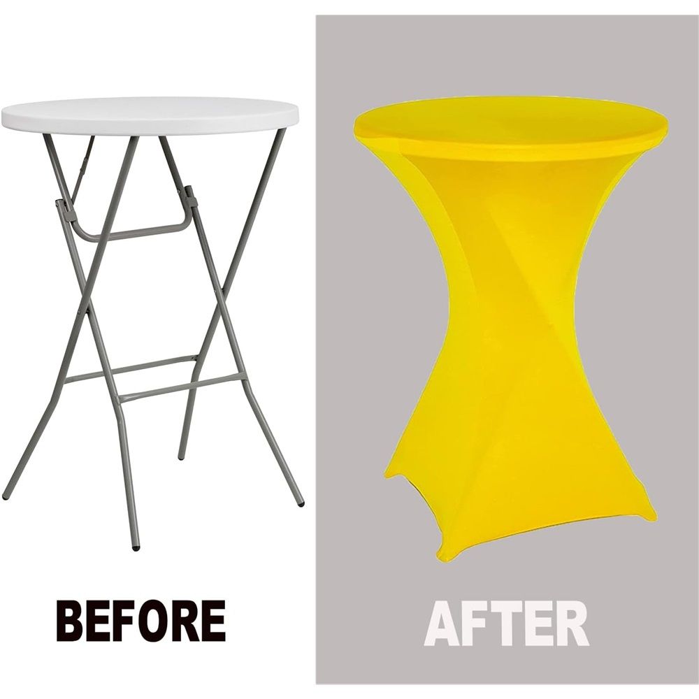60*110cm Cocktail Spandex Stretch Round Tablecloth Table Cover for Wedding Party Decoration (Yellow)