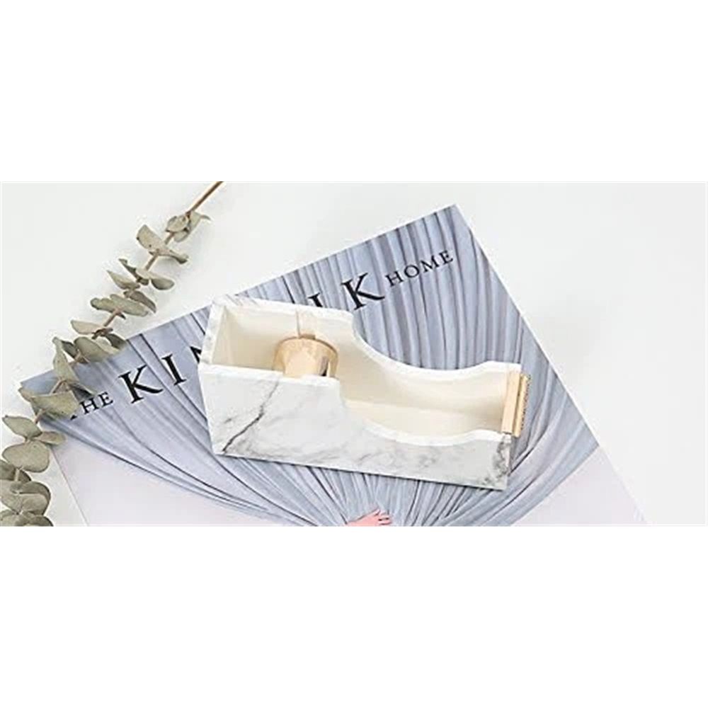 Gold Tape Dispenser | Acrylic Desktop Tape Cutter with Smooth Blade & Weighted Non-Slip Base | Fits Standard & Large Rolls | Cute Desk Accessory for Office & Home (Marble Gold)