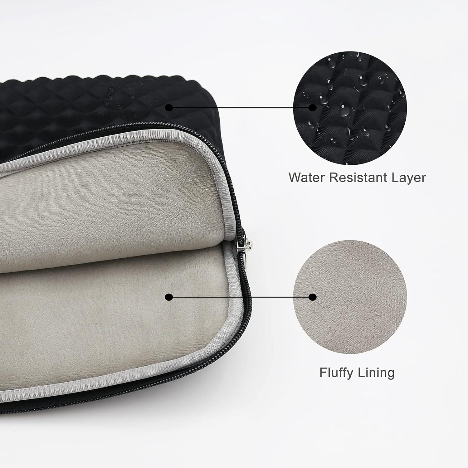 13 inch laptop case foam shockproof pad protective case fluffy lining zipper protective case handbag, (black)