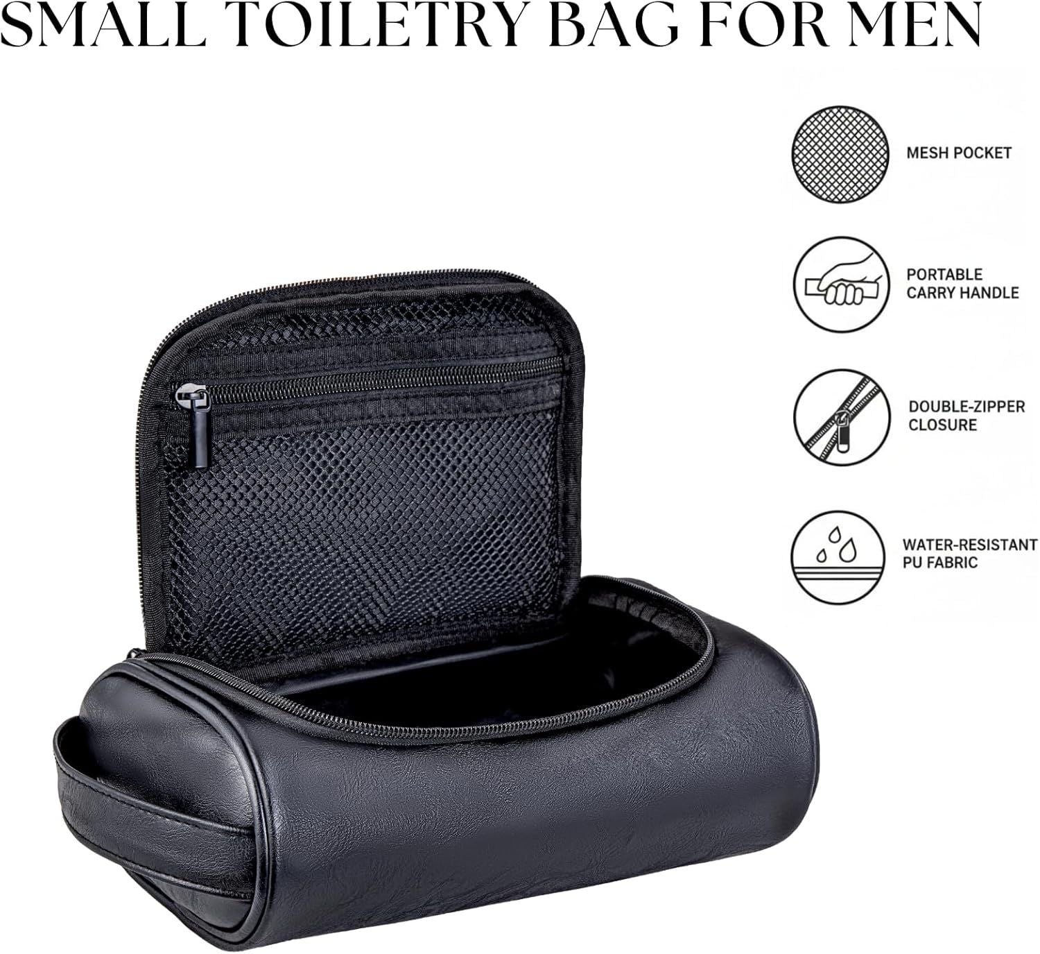 Minimalist Travel Toiletry Organizer Dopp Kit Water-resistant Shaving Bag for Toiletries Accessories, Door Room Essentials, Ideal Chrismas Gifts For Men（Black）