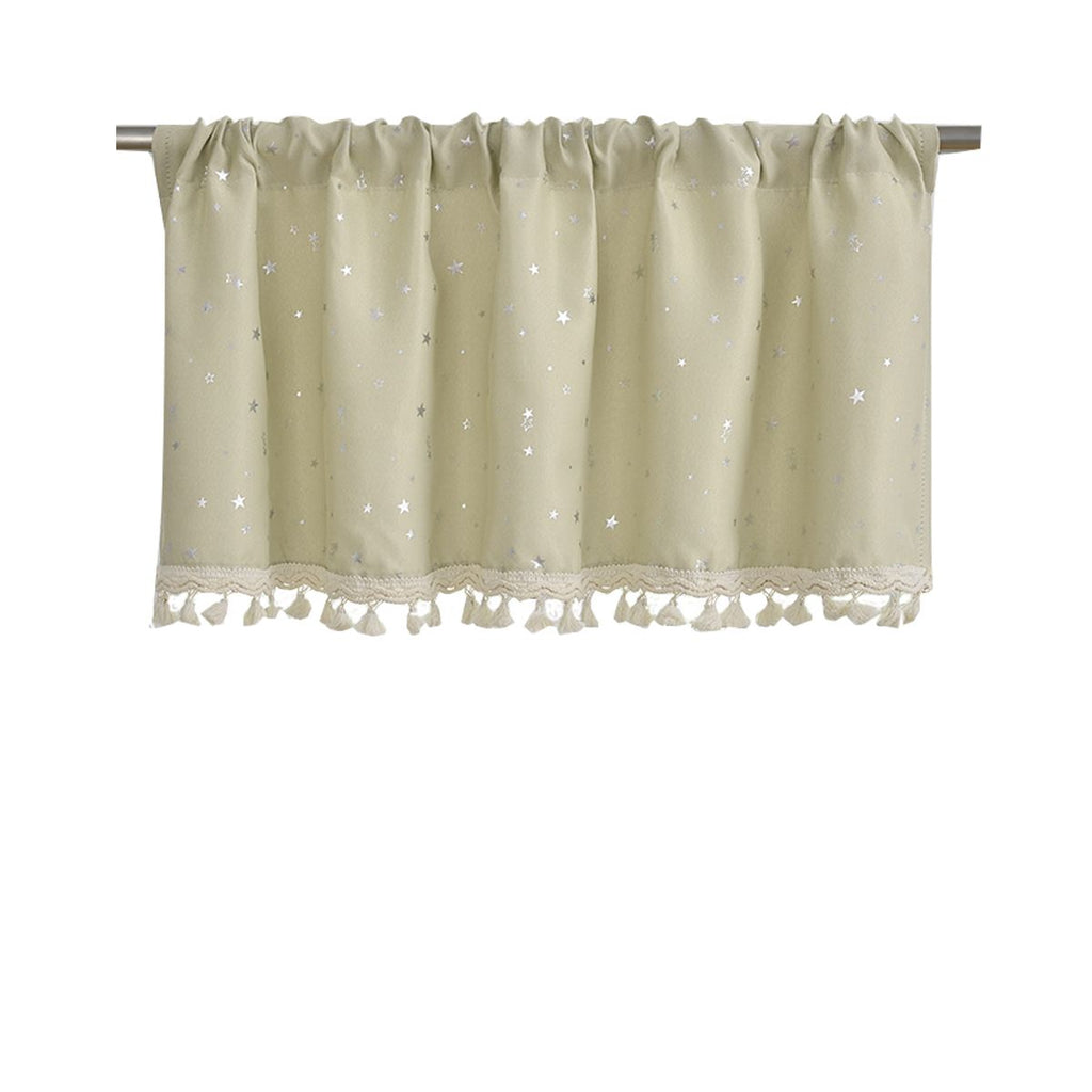 Kitchen Valance Curtain Star Pattern Short Cafe Curtain for and Cabinets Lightweight Easy to Install Boho Decor（beige 76cm*60cm）