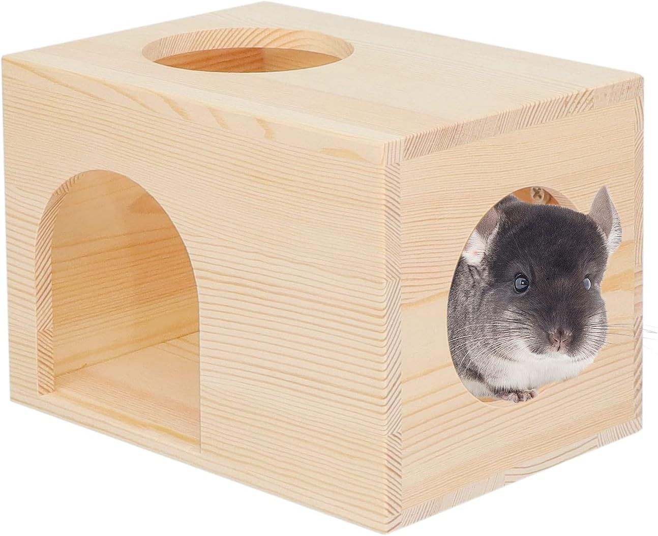 Pet Totoro Cabin - Natural Wooden Small Animal Hiding Place for Totoro Squirrels Square Evacuation House
