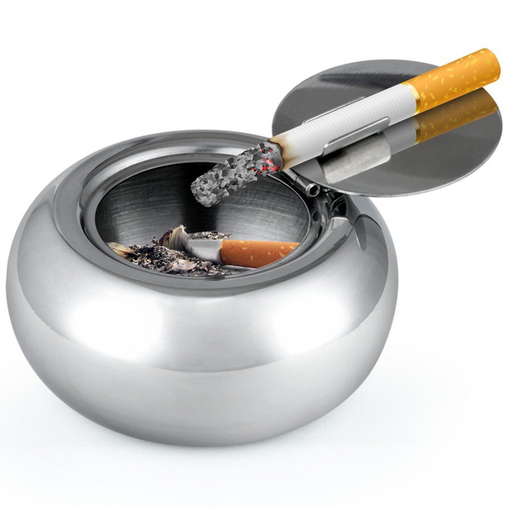 Stainless Steel Cigarette Ashtray with Lid, maxin Smokeless Ashtray Indoor Desktop Smoking Ash Tray for Home office Decoration- Gold Small Size