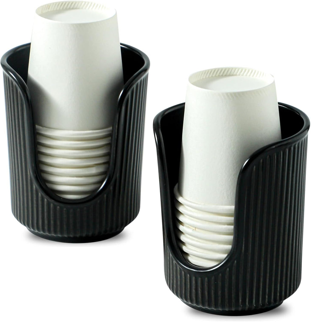 Bathroom Cup Dispenser with Stylish Vertical Stripes - Disposable Mouthwash Cup Holder Holds Paper Cups for Rinsing Cups on Bathroom Vanity Countertops (Black 2 Pack)