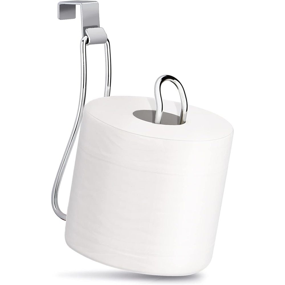 2 pieces - Diamond free hanging bathroom tissue roll dispenser suitable for small bathrooms, RVs, and campers - space saving storage hook (silver)