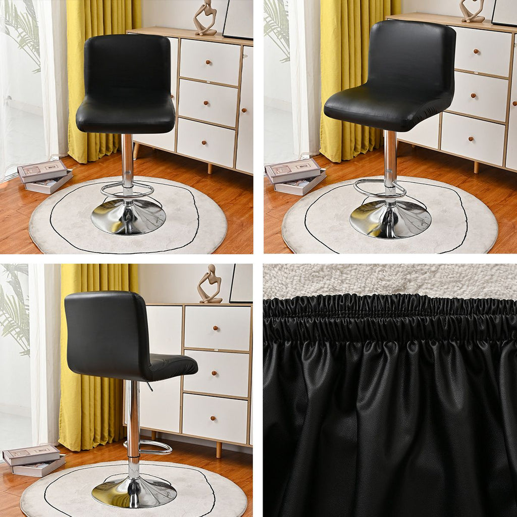 Waterproof Bar Stools Cover with Back Stretch PU Barstools Slipcovers Counter Height Bar Stool Covers Protector Square Swivel Barstool Covers for Kitchen Bar Set of 2 Black