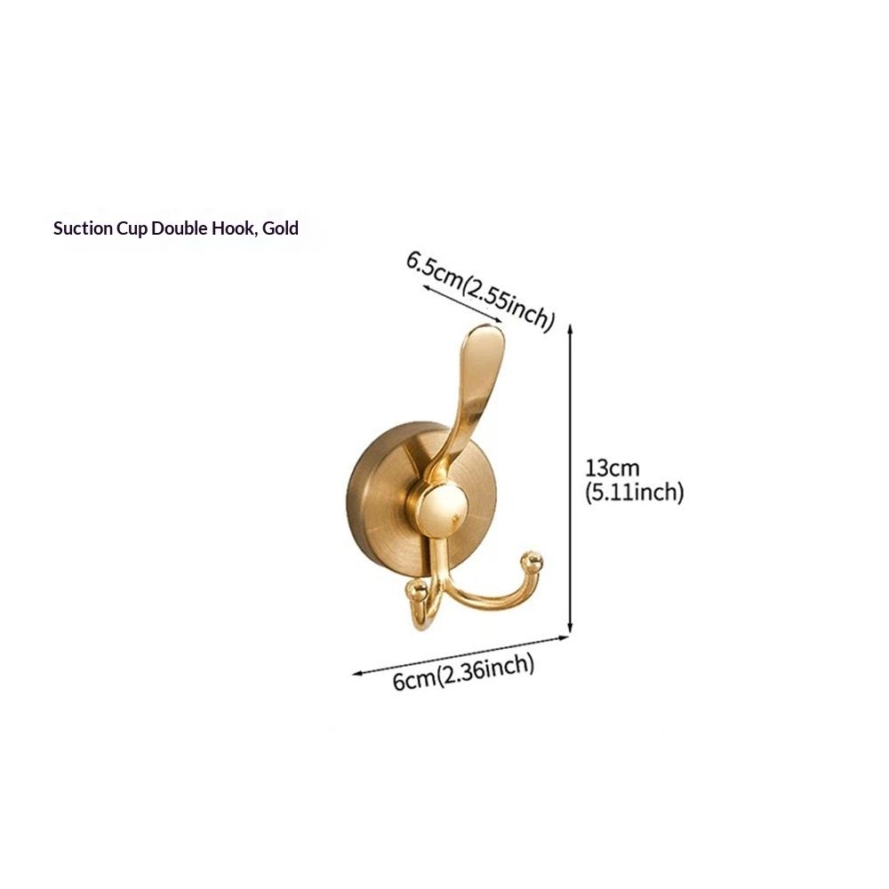 2pcs Cup Hooks for Shower,Bathroom - Heavy Duty, Removable,Waterproof, No Drill Holds Towels, Robes, Wreath on Glass, Tile, Mirror, Door（Golden）double-headed