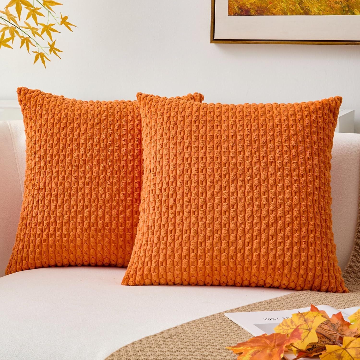 Throw Pillow Covers 18*18Set of 2 Fall Pillow Covers, Decorative Throw Pillows for Couch, Bed, and Home Decor（tangerine orange）