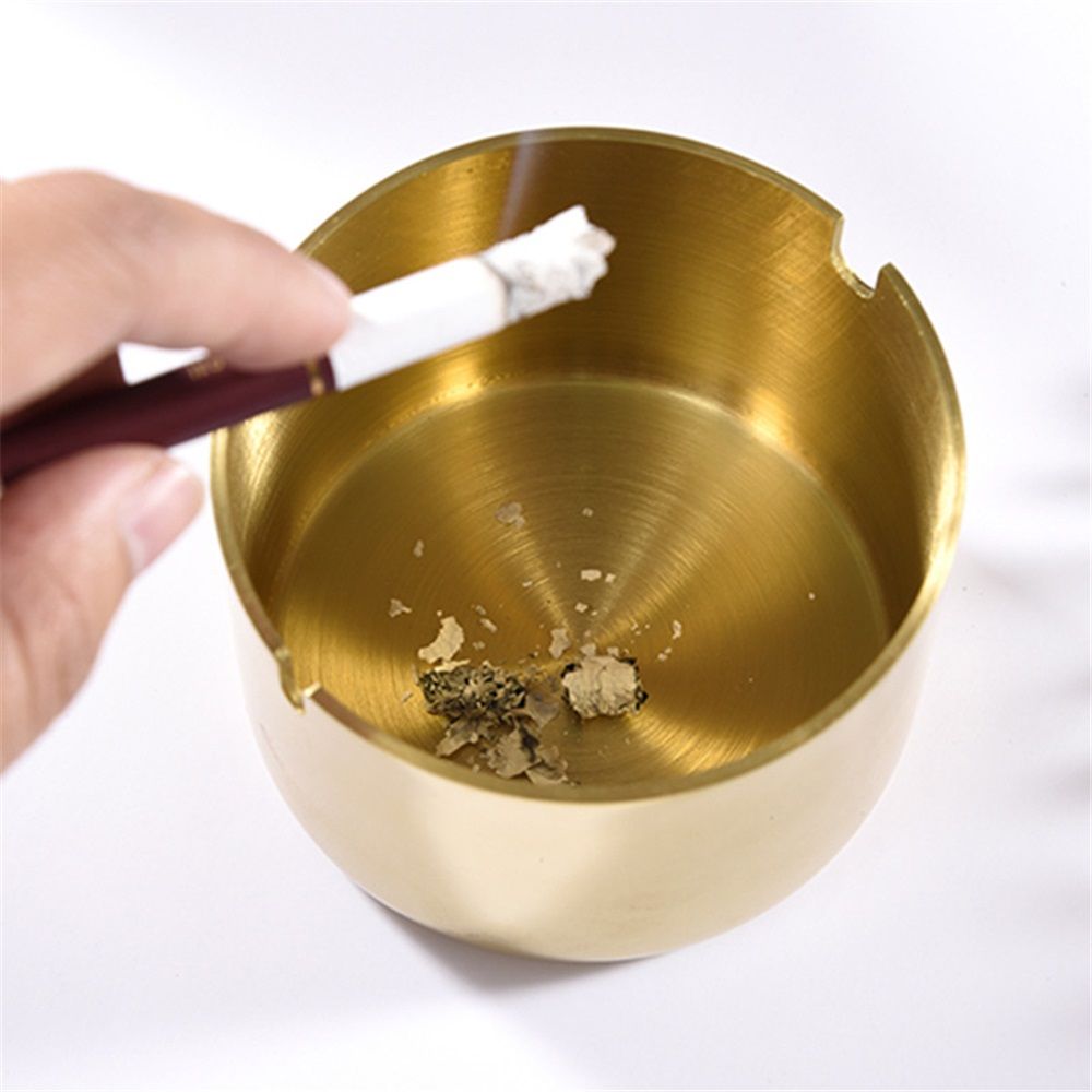 2 Pack Stainless Steel Round Thickening Anti-fall High Temperature Heat Resistant Ashtray, Living Room Desk Office Desk Ash Storage Tray Box (Gold)