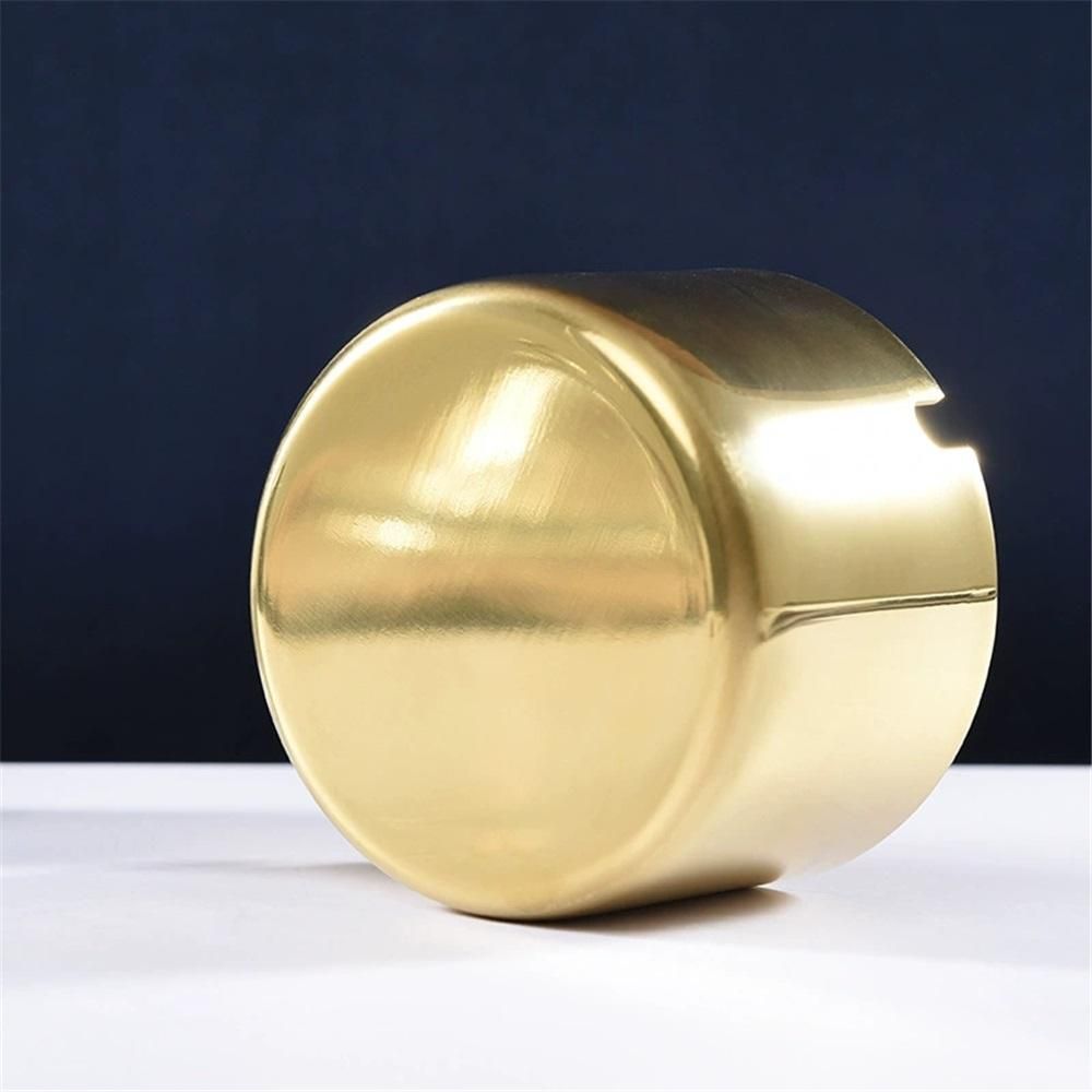 2 Pack Stainless Steel Round Thickening Anti-fall High Temperature Heat Resistant Ashtray, Living Room Desk Office Desk Ash Storage Tray Box (Gold)