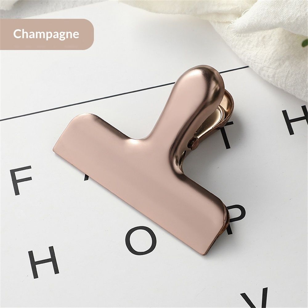 2pcs Food Sealing Clips Snack Bag Sealer for Chips Bread and Grains Fresh-Keeping Stainless Steel Large Bull Clips Clamps for Drawing Board, Home Kitchen Office (Champagne)