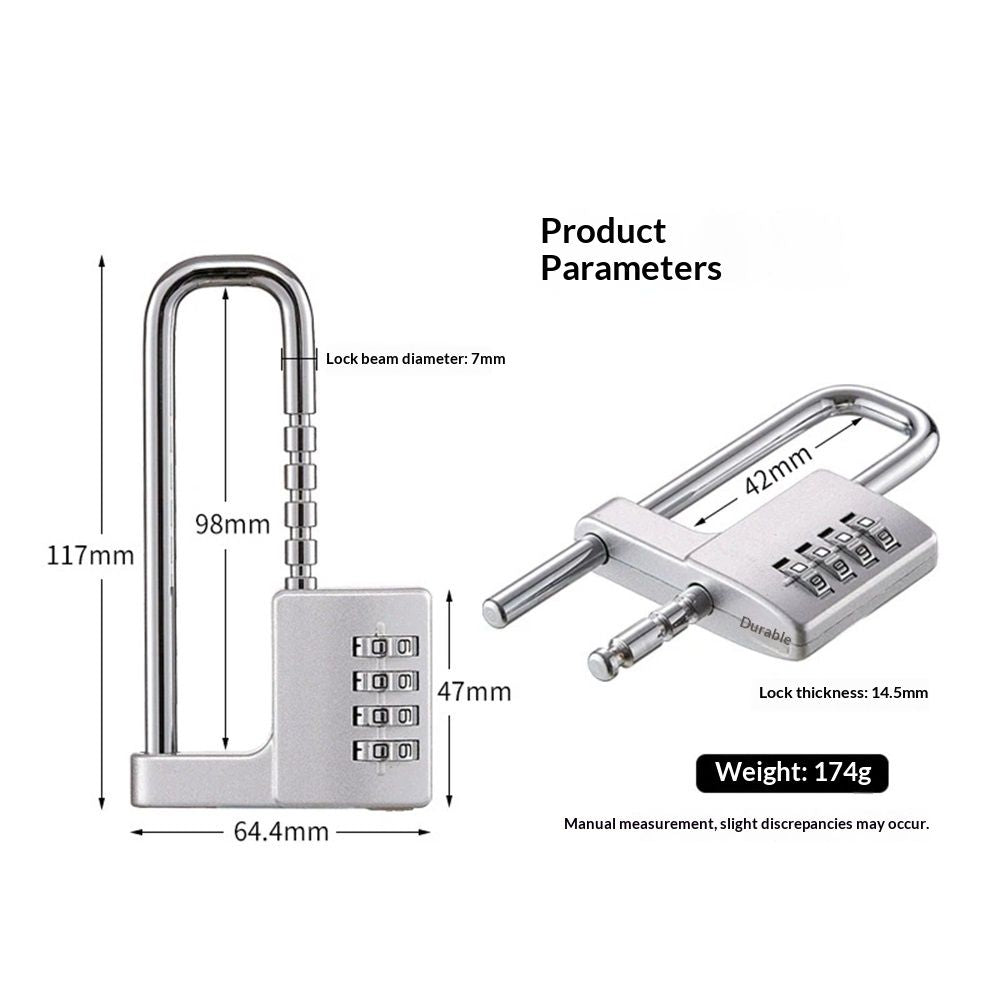 Gym Locker Lock Code Long Adjustable Shackle Lock for, School, Gym, Fences,Child Proof Sliding Code Locks Baby Safety U Shaped for Knob Handle Drawers Closet (Silver)