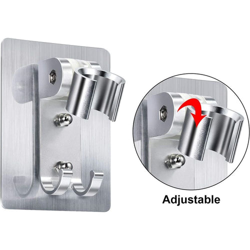 2pcs Strong Adhesive Shower Head Holder  Adjustable Shower Wand Holder,Handheld Shower Head Wall Mount Bracket with 2 Hanger Hooks,