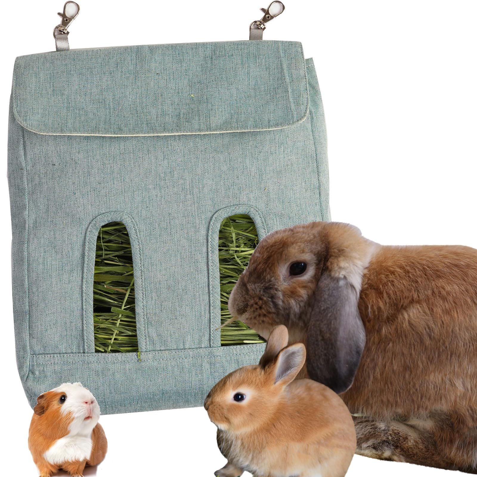 2pcs Rabbit Hay Feeder Bag, Guinea Pig Hay Feeder Storage,Sack Hay Bag Feeding Storage for Chinchilla Hamsters Rabbit Guinea Pig Small Animals (L, Blue)