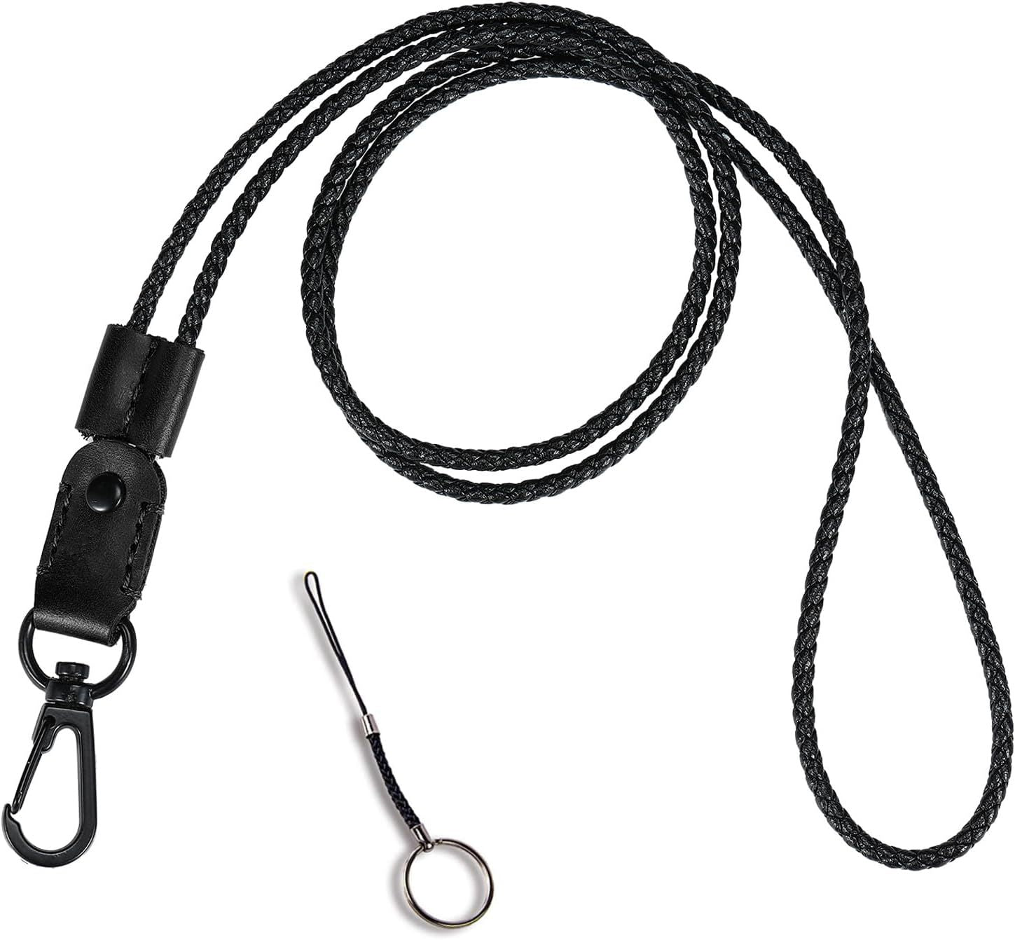 2 Pack of Lanyard, Leather Braided Badge Lanyard for ID Card Holder Keys Office Adjustable Lanyard with Strong Metal Clasp Keychain Holder Neck Strap for Men& Women