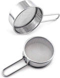 2pcs Small Strainer, Flour Colander Mini Small Flour Sifter for Baking Powder Sugar Coffee Pastas Tea,  Stainless Steel Food Strainer Mini Sifter with Handle