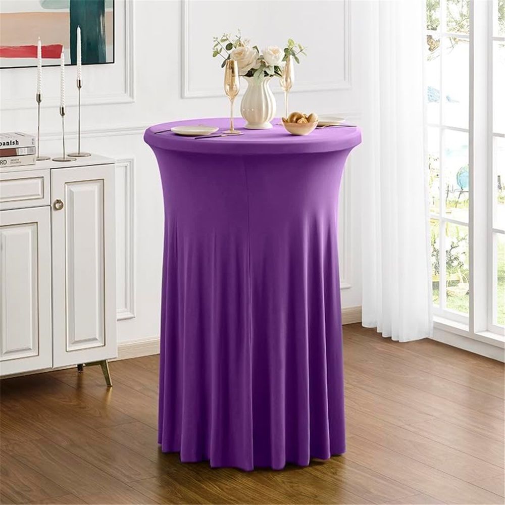 Cocktail Table Covers with Ruffle Skirt Stretch Fitted Cocktail Tablecloth Linens for Round Tables Washable Decorative High Top Table Covers -  Purple（60*110cm）