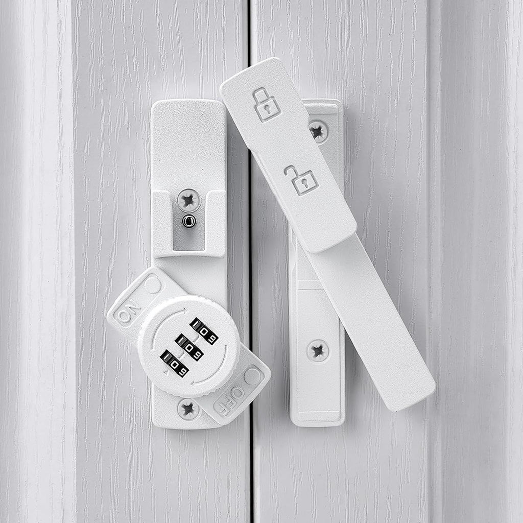White 180 Degree Barn Door Lock,Mechanical Password Lock,3 Digit Password Keyless,Flip Latch with Combination,Protect Privacy,for Barn Door,Cabinets,Windows,Garden,Bathroom