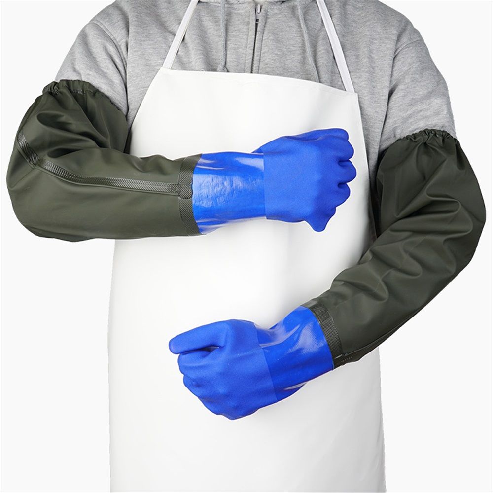 Aquatic, seafood, fishing gloves, dishwashing, car washing, extended anti slip, wear-resistant, waterproof, acid alkali resistant, and cutting protective gloves（blue）