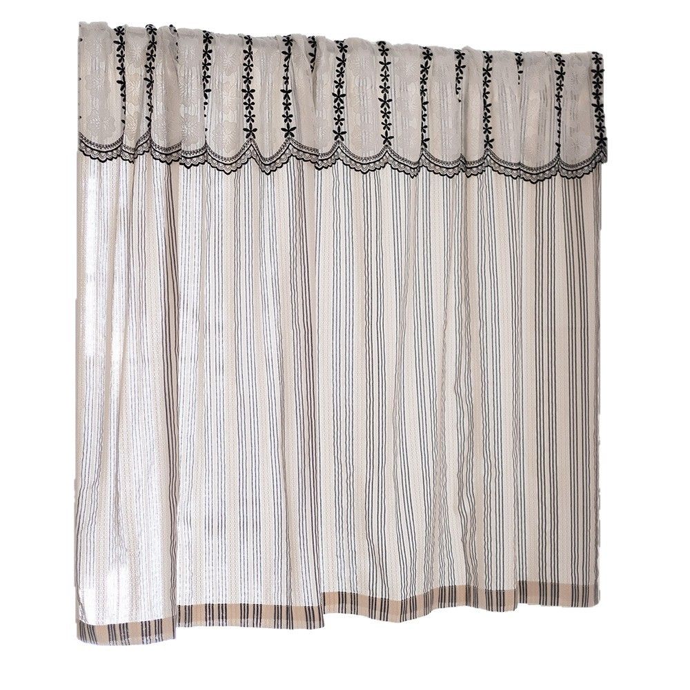 Black and white striped lace curtain head door curtain, kitchen small curtain, translucent blocking curtain Width 135 * Height 60cm [excluding pole]