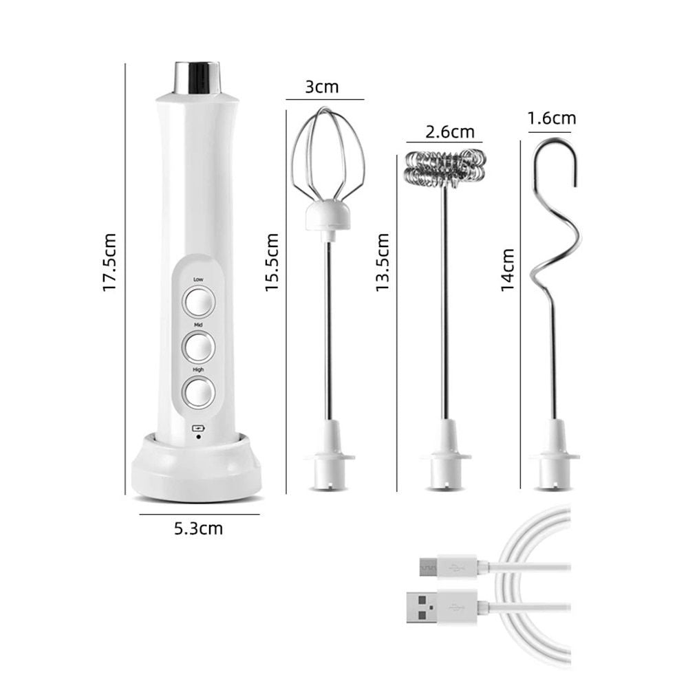 Handheld Rechargeable, Drink Mixer Electric Whisk for Coffee, Detachable With 3 Stainless Whisks, Hand Mixer for Lattes, Cappuccino, Matcha, Egg, （ White）