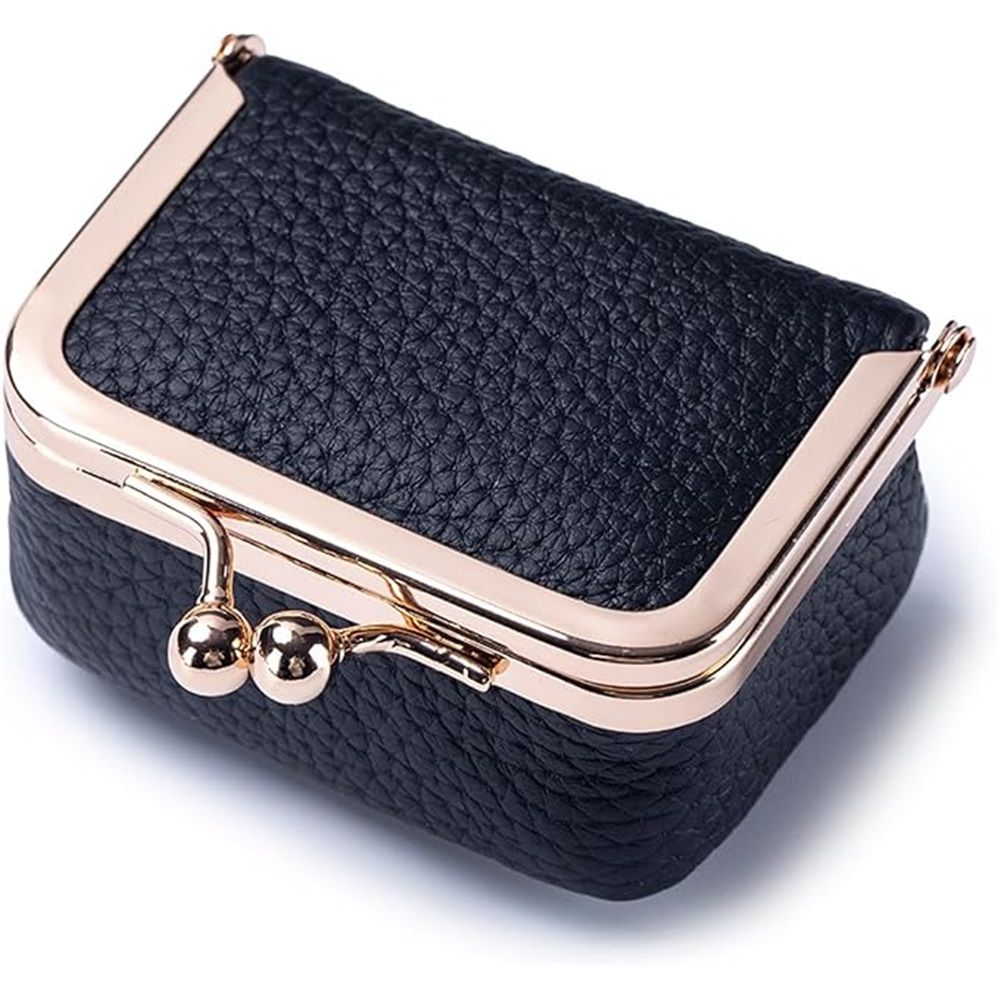 Leather Mini Jewelry Box - Vintage-Inspired Travel Jewelry Organizer with Kiss Lock, Compact Ring Box for Women, Perfect for Earrings, Rings, Necklaces, Bracelets (Black)