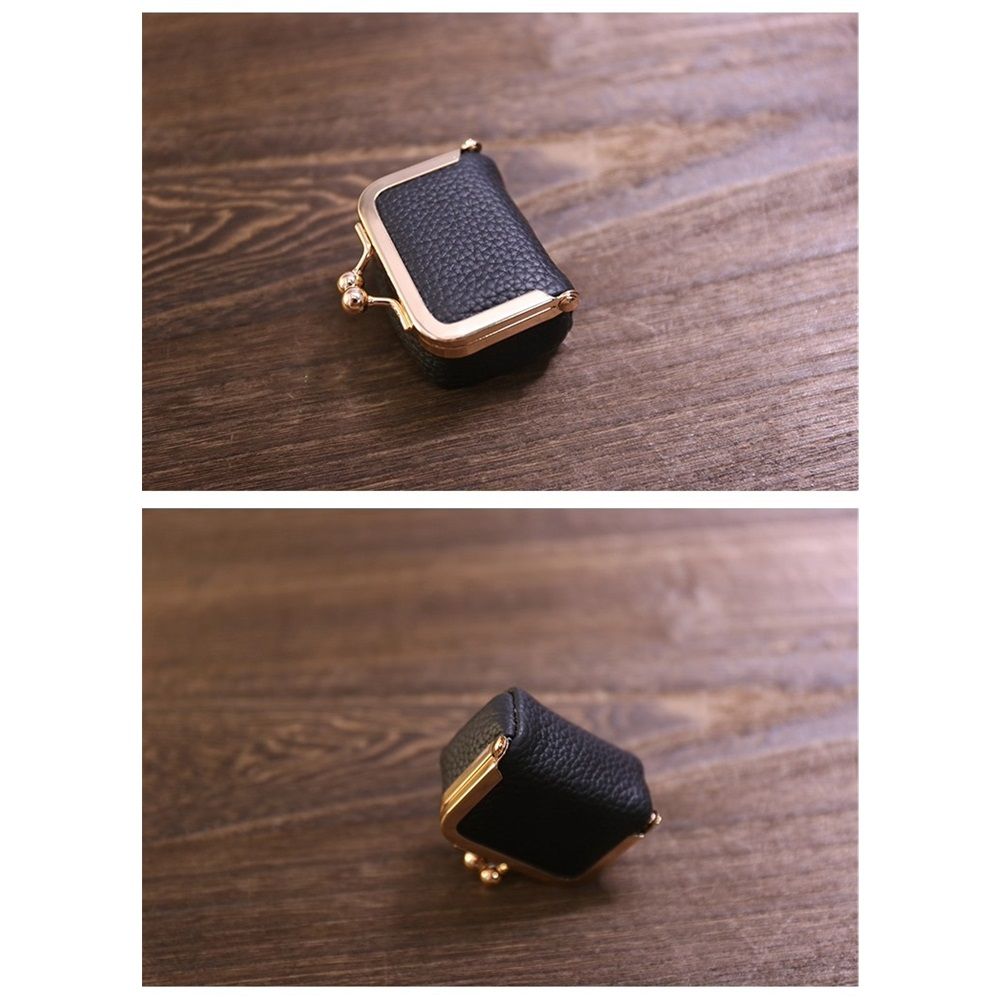 Leather Mini Jewelry Box - Vintage-Inspired Travel Jewelry Organizer with Kiss Lock, Compact Ring Box for Women, Perfect for Earrings, Rings, Necklaces, Bracelets (Black)