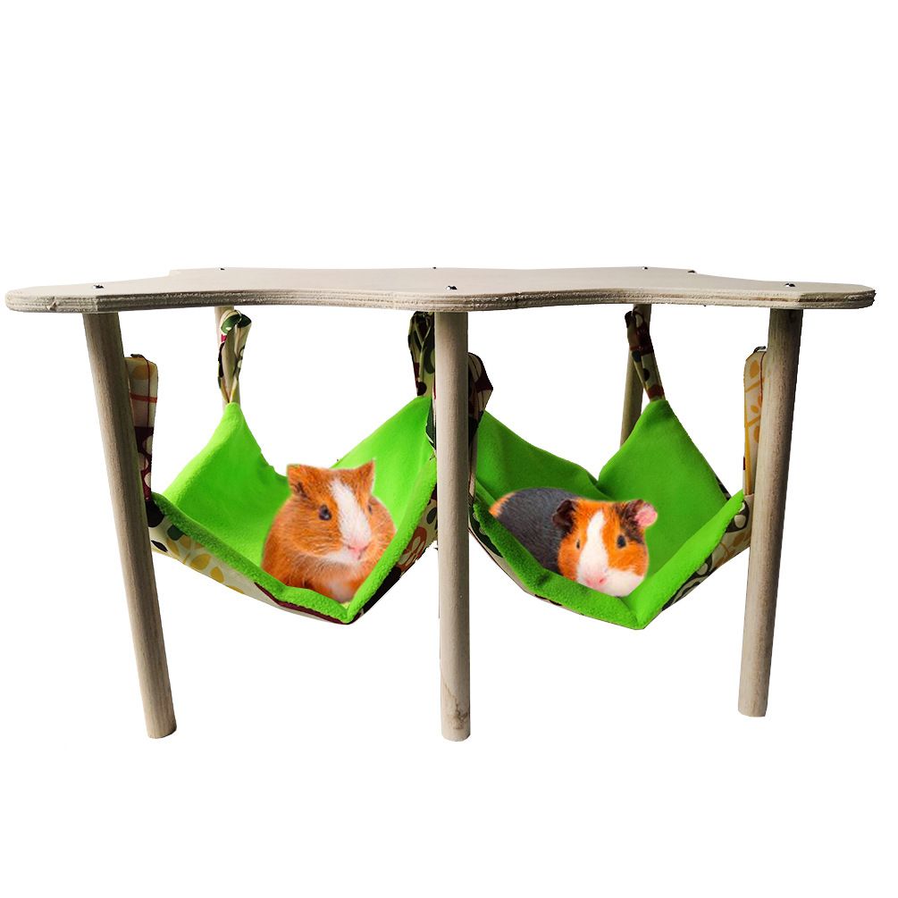 Guinea Pigs Hammock with Natural Wooden Stand- Large Hanging Hammock Bed for Piggies Chinchilla Hamster Bunny Ferrets Hiding Sleeping