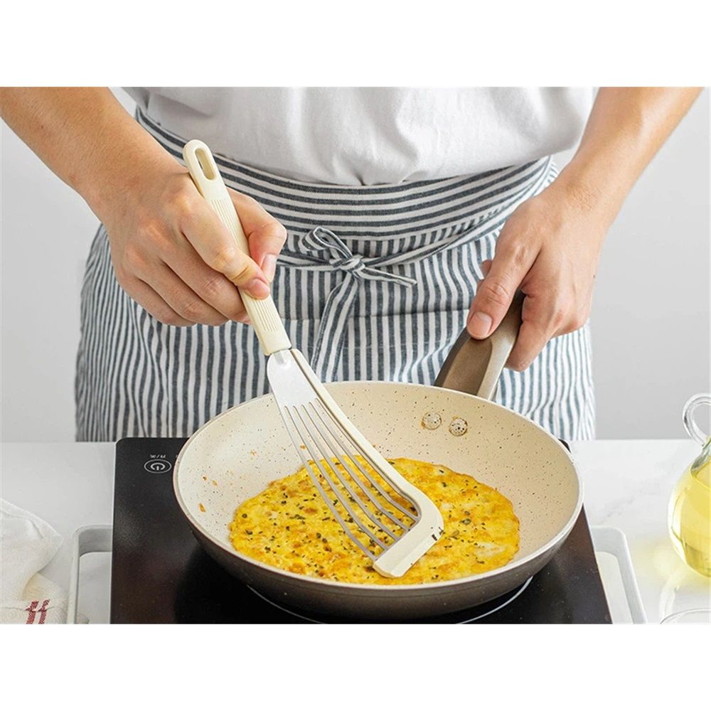 Beige Fish Spatula Turner,Silicone Edge Slotted Fish Spatulas for Kitchen,Flexible and Thin Stainless Steel Nonstick Cooking for Pancake