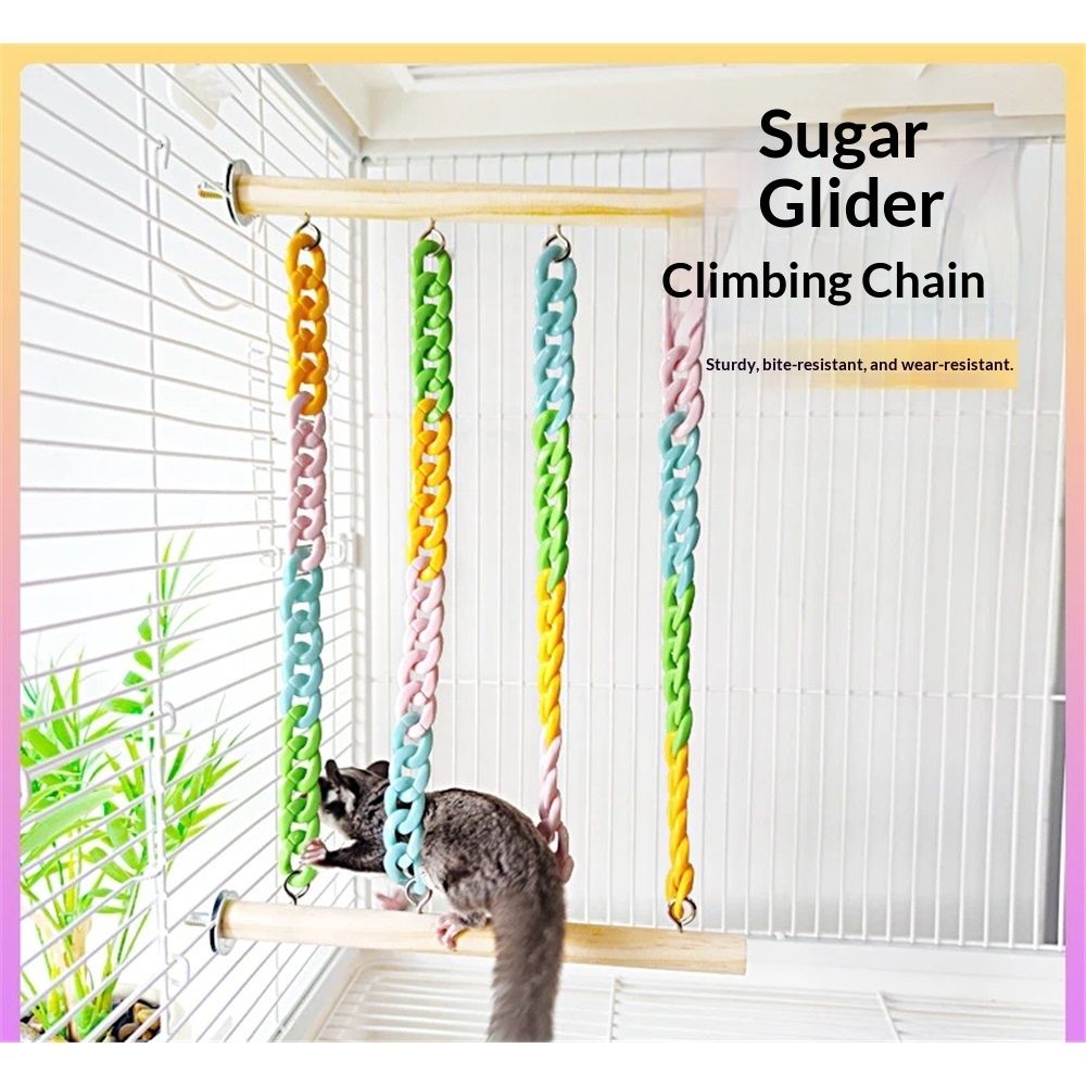 2 climbing toys, natural wood hanging toys with sturdy colored chains, sugar glider cage accessories, non swinging mouse reinforcement toys for small animals and parrots