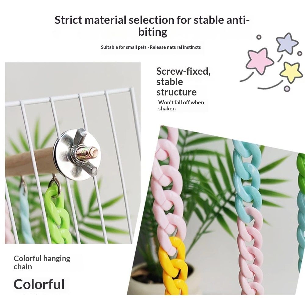 2 climbing toys, natural wood hanging toys with sturdy colored chains, sugar glider cage accessories, non swinging mouse reinforcement toys for small animals and parrots