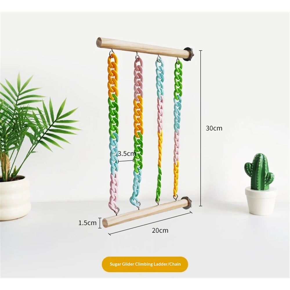 2 climbing toys, natural wood hanging toys with sturdy colored chains, sugar glider cage accessories, non swinging mouse reinforcement toys for small animals and parrots